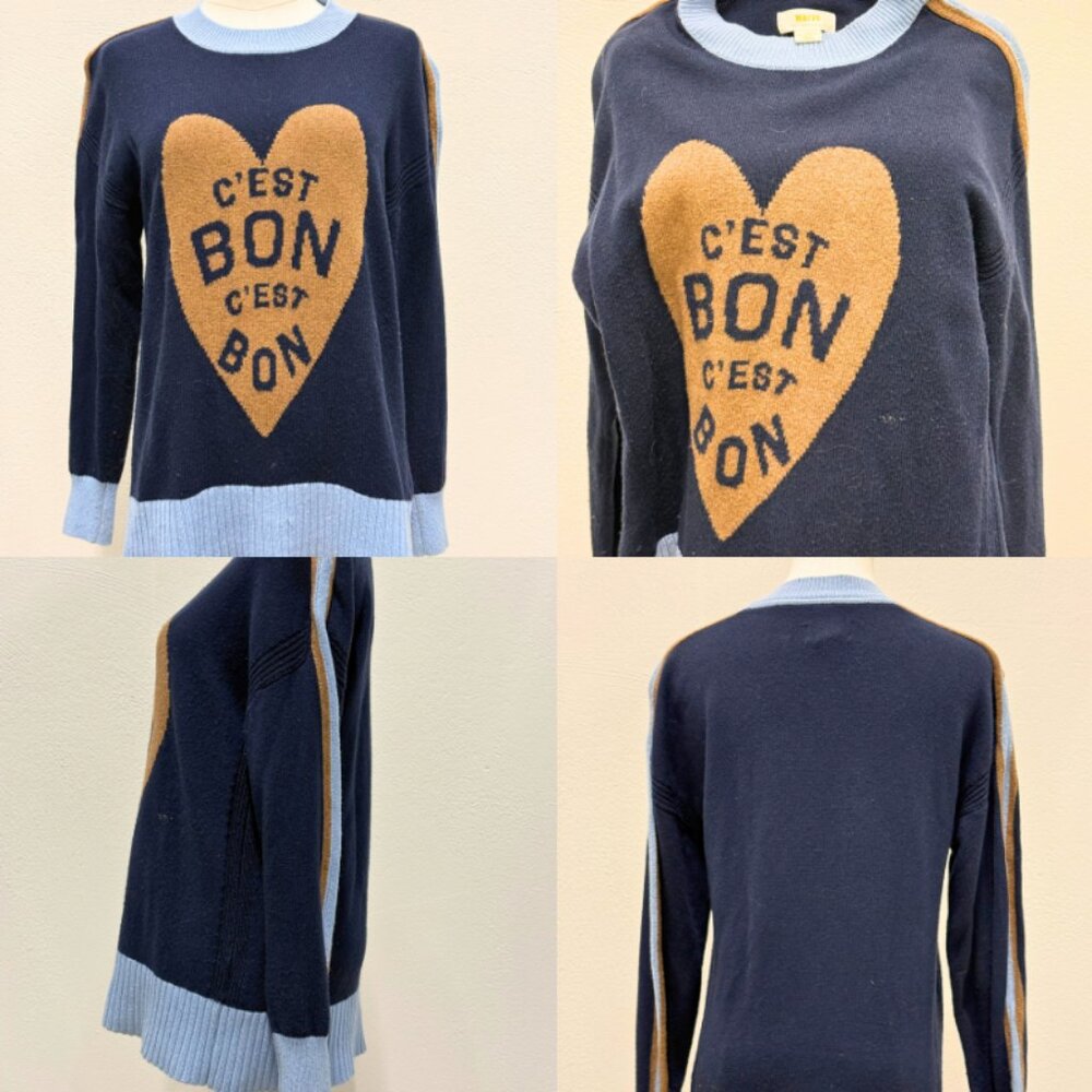 Maeve C'est Bon C'est Bon Heart Navy Graphic Sweater Size XXS